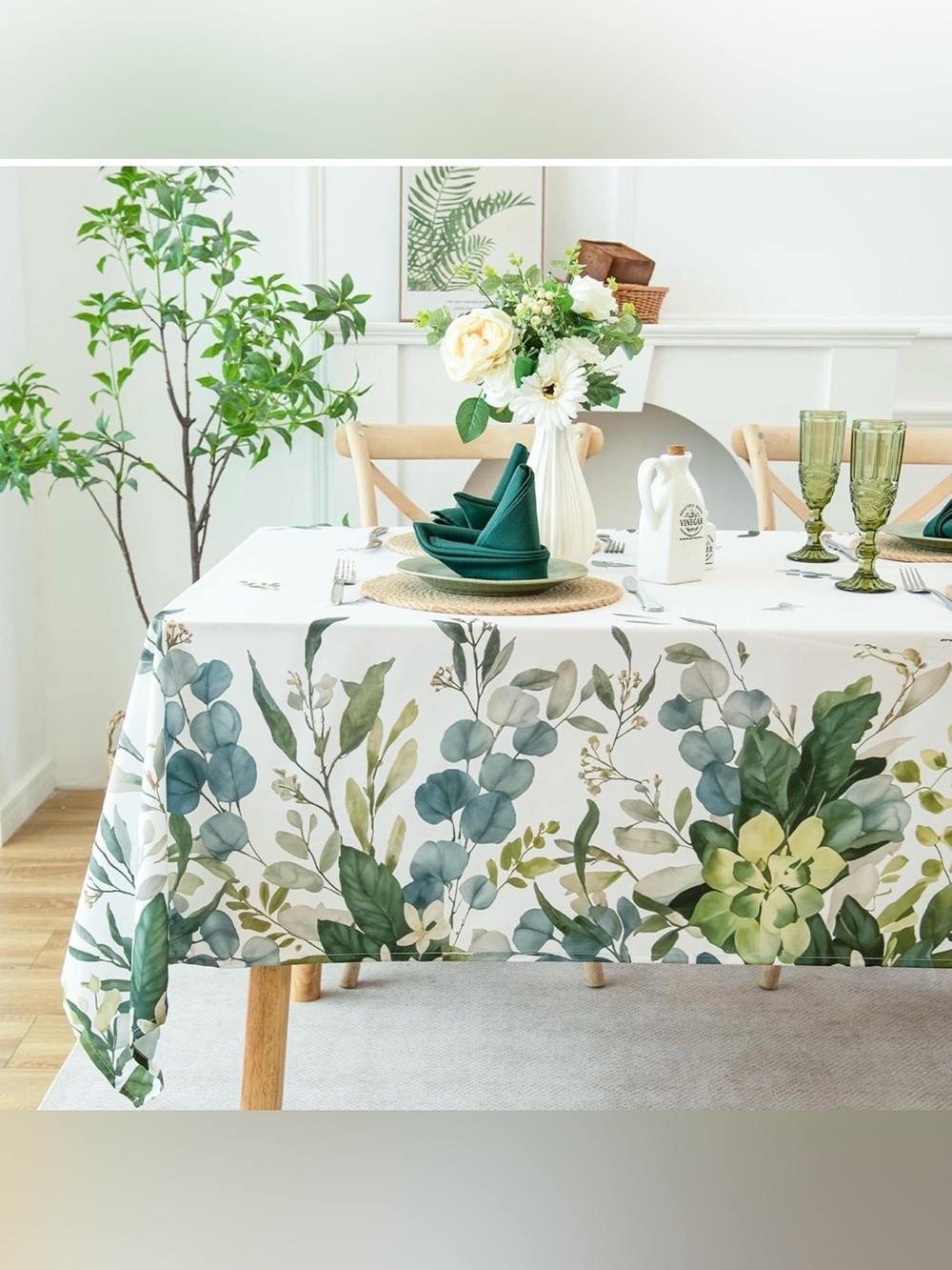 Botanical Eucalyptus Leaf Tablecloth Rectangular Dining Table Cover